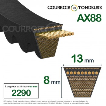 Le modèle de Courroie type trapézoïdale crantée AX88 - AX88-OPTIBELT