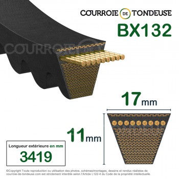 Le modèle de Courroie type trapézoïdale crantée BX132 - BX132-OPTIBELT