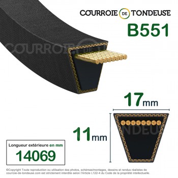 Le modèle de Courroie type trapézoïdale lisse B551 - B551