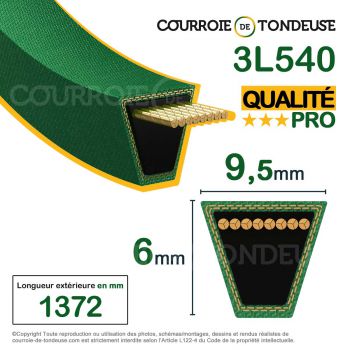 Le modèle de Courroie renforcée kevlar pour tondeuse 3L540 qualité pro - 3L540-HQ