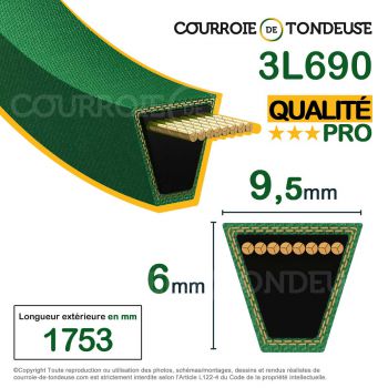 Le modèle de Courroie renforcée kevlar pour tondeuse 3L690 qualité pro - 3L690-HQ