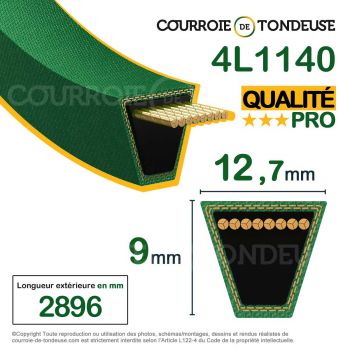 Le modèle de Courroie renforcée kevlar pour tondeuse 4L1140 qualité pro - 4L1140-HQ