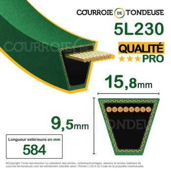 Le modèle de Courroie renforcée kevlar pour tondeuse 5L230 qualité pro - 5L230-HQ