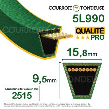 Le modèle de Courroie renforcée kevlar pour tondeuse 5L990 qualité pro - 5L990-HQ